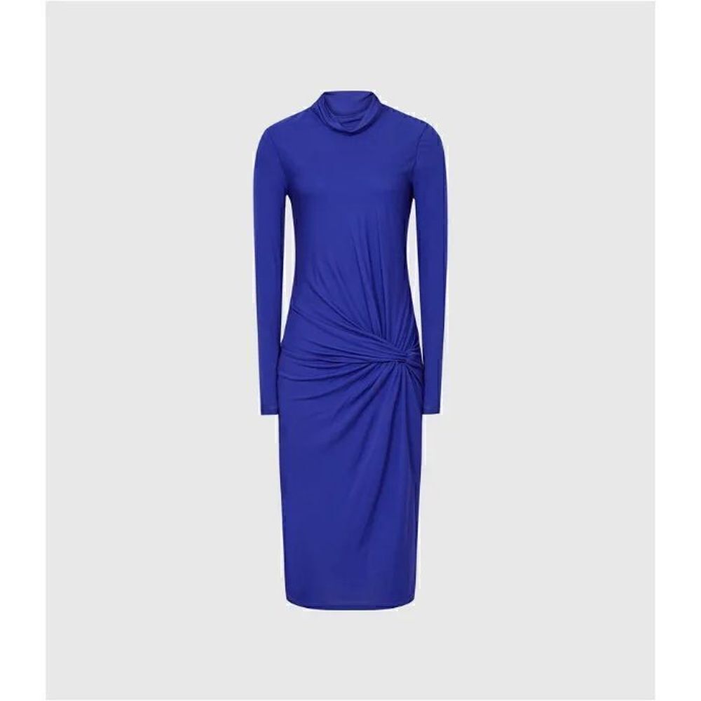 $330 New REISS BLUE FREYA TWIST FRONT MIDI BODYCON DRESS - SIZE 6